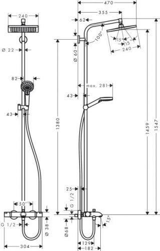 Душевая стойка Hansgrohe Crometta E 240 1jet Showerpipe 27298000 (хром)