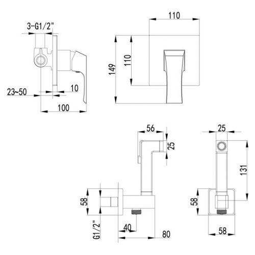 Смеситель Lemark Unit LM4519C с гигиеническим душем, встраиваемый (цвет хром)