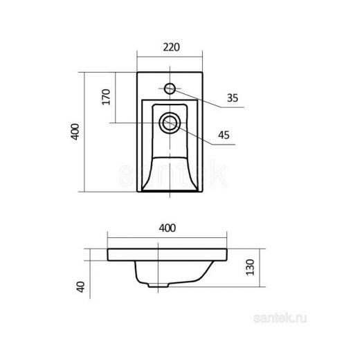 Раковина Santek Миранда 40 отверстие под смеситель 1WH302500