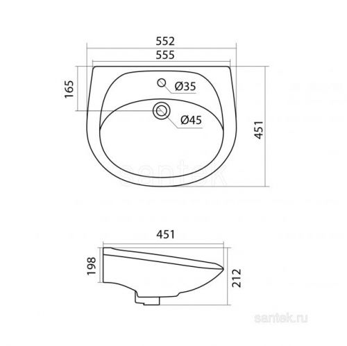 Раковина Santek Бриз 55 отверстие под смеситель 1WH110460